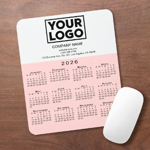 2026 Kalender Firmenlogo und Text Pink Weiß Mousepad