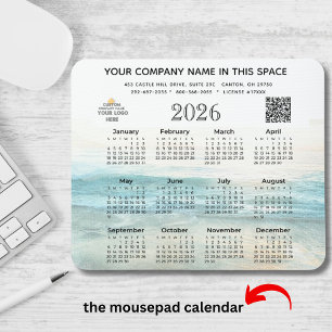 2026 Kalender Firmenname Logo QR Code Maus-Pad Mousepad