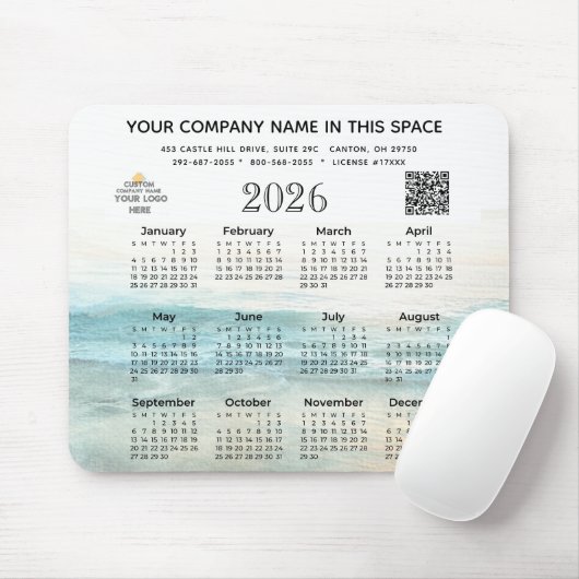 2026 Kalender Firmenname Logo QR Code Maus-Pad Mousepad (Mit Mouse)