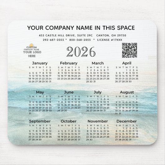 2026 Kalender Firmenname Logo QR Code Maus-Pad Mousepad (Vorne)