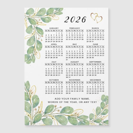 2026 Kalender Floral Eukalyptus Custom Magnet (Vorderseite)