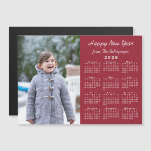 2026 Kalender Foto Frohes neues Jahr Burgundy Magn Magnetkarte