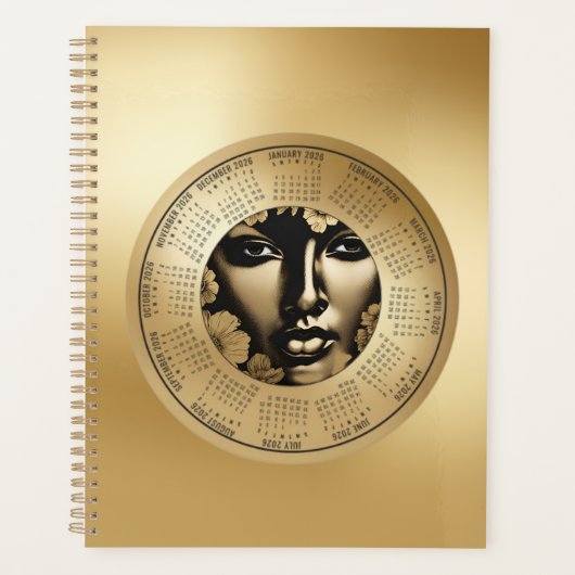 2026 Kalender Frau Gold Gesicht Planer (Vorderseite)