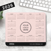 2026 Kalender für hellrosa Firmenlogos Mousepad