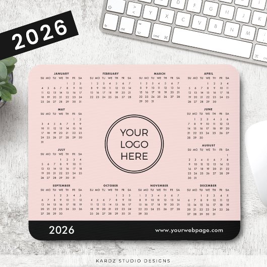 2026 Kalender für hellrosa Firmenlogos Mousepad