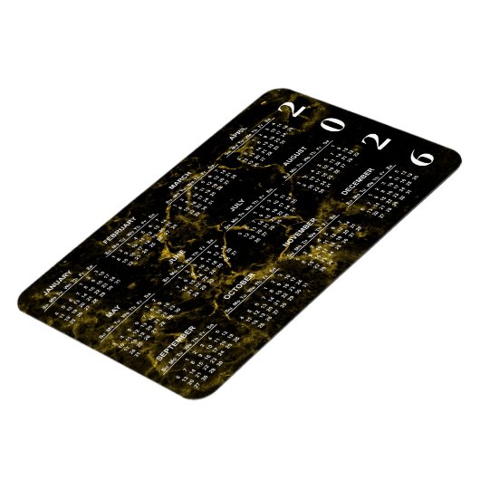 2026 Kalender für Schwarz-Gold-Marmor Magnet (Linke Seite)