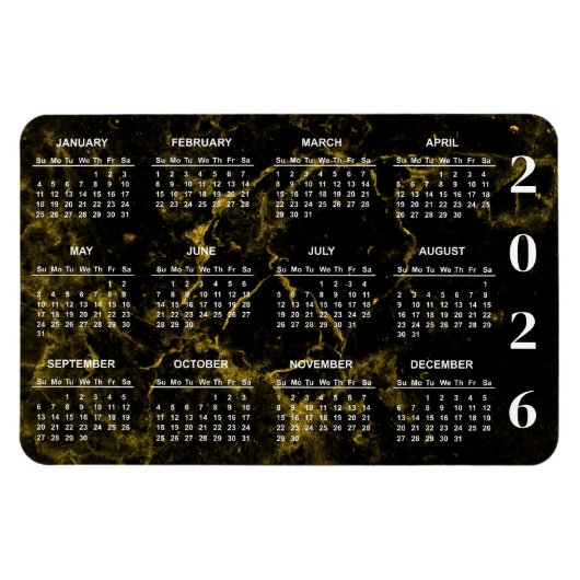 2026 Kalender für Schwarz-Gold-Marmor Magnet (Horizontal)