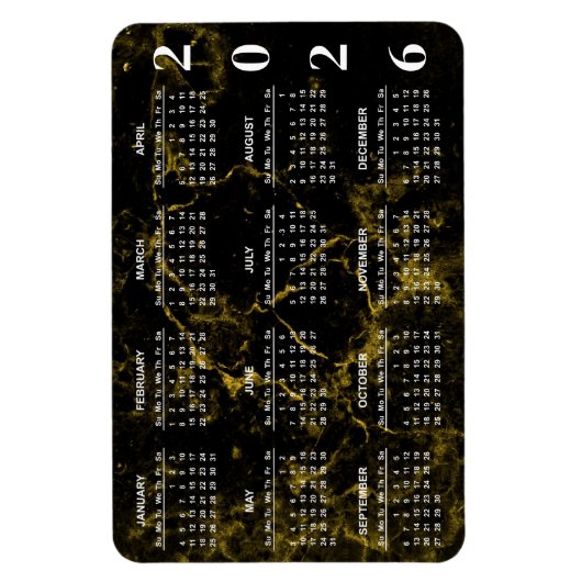 2026 Kalender für Schwarz-Gold-Marmor Magnet (Vertikal)