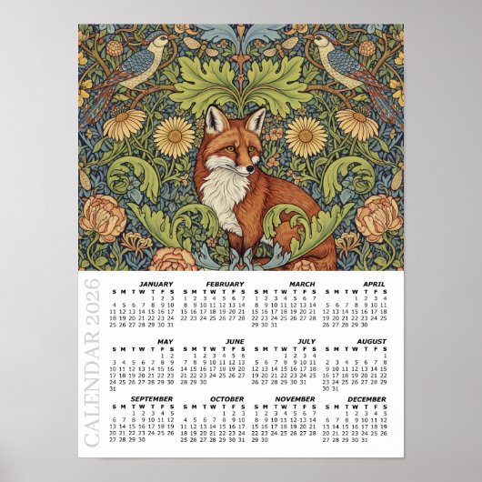 2026 Kalender, Gartenfuchs, Wiedehopf, William Mor Poster (Vorne)