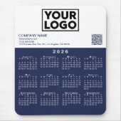 2026 Kalender Geschäft Logo QR Code Navy Weiß Mousepad (Vorne)