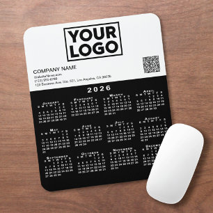 2026 Kalender Geschäft Logo QR Code Schwarz Weiß Mousepad