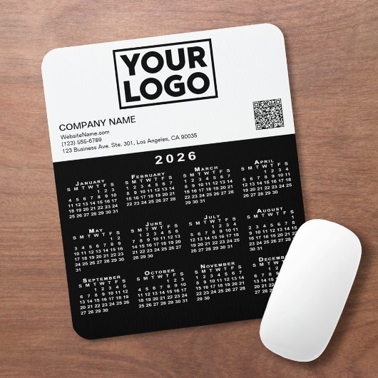 2026 Kalender Geschäft Logo QR Code Schwarz Weiß Mousepad