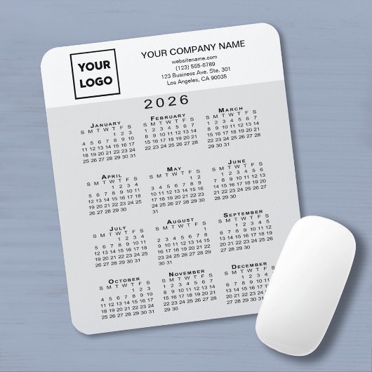 2026 Kalender Geschäft Logo Text Hellgrau Weiß Mousepad