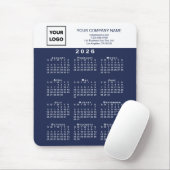 2026 Kalender Geschäft Logo Text Marineblau Weiß Mousepad (Mit Mouse)
