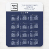 2026 Kalender Geschäft Logo Text Marineblau Weiß Mousepad (Vorne)