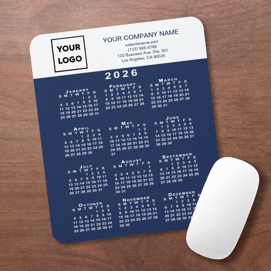 2026 Kalender Geschäft Logo Text Marineblau Weiß Mousepad