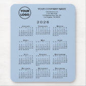 2026 Kalender Geschäft Logo und Text auf Hellblau Mousepad (Vorne)