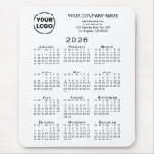 2026 Kalender Geschäft Logo und Text auf Weiß Mousepad (Vorne)