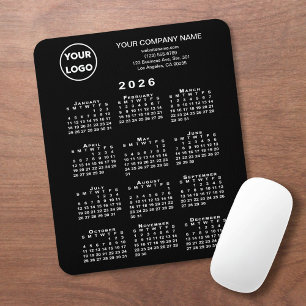 2026 Kalender Geschäft Logo und Text Schwarz Mousepad