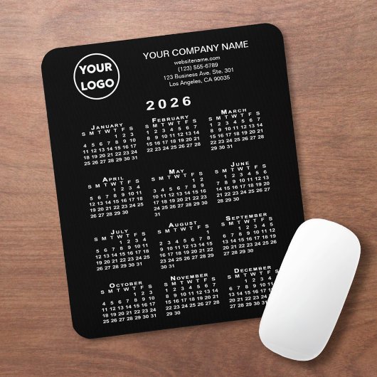 2026 Kalender Geschäft Logo und Text Schwarz Mousepad