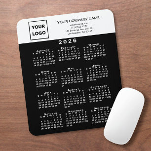 2026 Kalender Geschäft Logo und Text Schwarz Weiß Mousepad