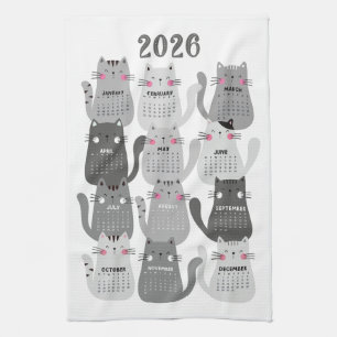 2026 Kalender Graue Katzen Geschirrtuch