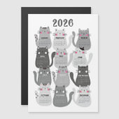 2026 Kalender Graue Katzen Magnetkarte (Vorne/Hinten)