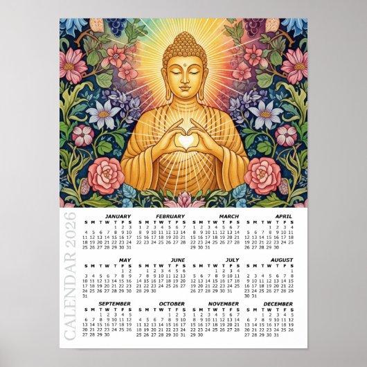 2026 Kalender, groß, Buddha / Herz des Lichts Poster (Vorne)