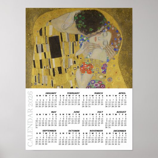 2026 Kalender, groß, Der Kuss / Gustav Klimt Poster (Vorne)