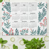 2026 Kalender Grüne Blätter und rotes Blumenmuster Geschirrtuch (Gefaltet)