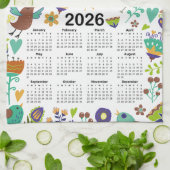 2026 Kalender Grüne und Blaue Vögel und Blume Geschirrtuch (Gefaltet)