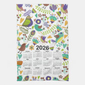 2026 Kalender Grüne und Blaue Vögel und Blume Geschirrtuch (Vertikal)