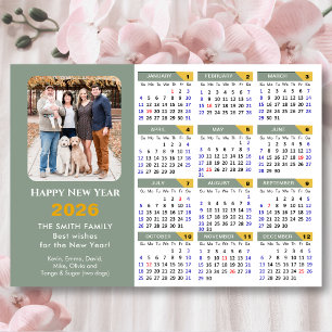 2026 Kalender grünes Minimalistisches Foto Magneti Magnetkarte