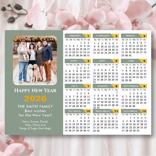 2026 Kalender grünes Minimalistisches Foto Magneti Magnetkarte