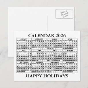 2026 Kalender Gruß Postkarte Weiß