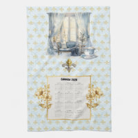 2026 Kalender Handtuch Blau Fleur de Lis Pariser 