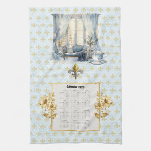 2026 Kalender Handtuch Blau Fleur de Lis Pariser 