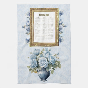2026 Kalender Handtuch Blaue Rose Küchenhandtuch