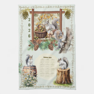 2026 Kalender Handtuch Eichhörnchen Gänseblümchen 