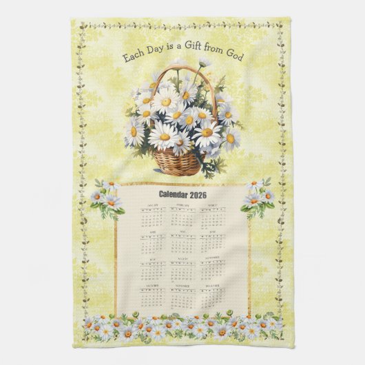 2026 Kalender Handtuch Gelbe Daisy Geschenk Gottes (Vertikal)