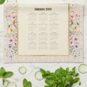 2026-Kalender-Handtuch Spatz mit Wildblumen Geschirrtuch (Gefaltet)