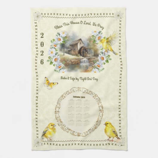 2026 Kalender Handtuchküche Gebet Haus Segen Geschirrtuch (Vertikal)