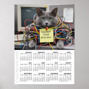 2026 Kalender, Help Desk, IT - Büro-Spaß-Katzen Poster