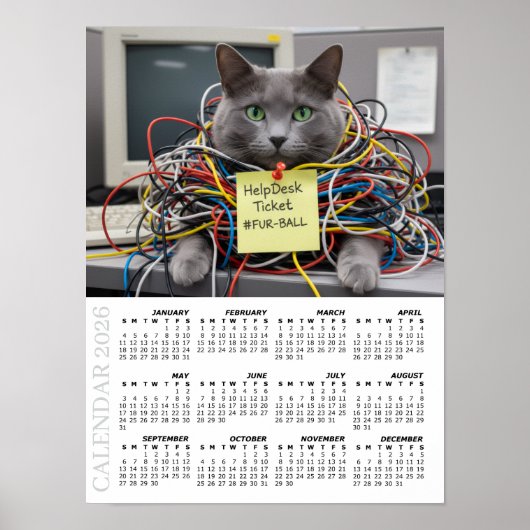 2026 Kalender, Help Desk, IT - Büro-Spaß-Katzen Poster (Vorne)