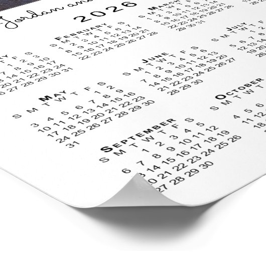 2026 Kalender Ihr Foto und Name White Poster (Ecke)