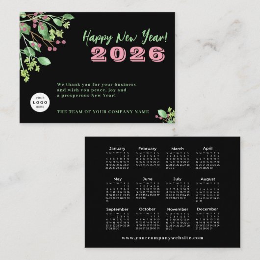 2026 Kalender Ihr Logo Business Neujahr Urlaub Mitteilungskarte (Vorne/Hinten)