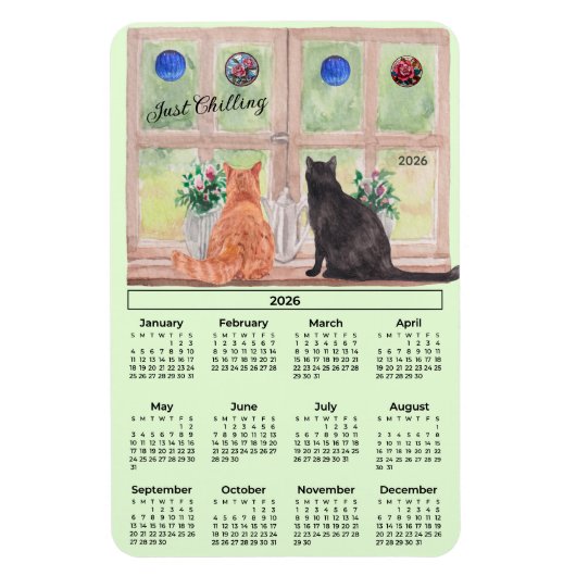 2026 Kalender Katzen am Fenster Flexibler Magnet (Vertikal)