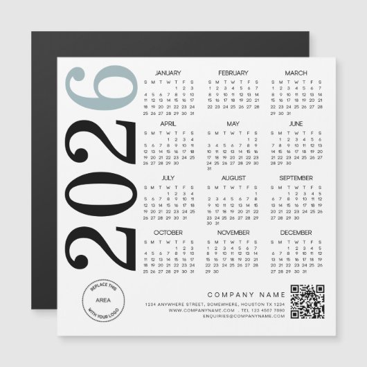 2026 Kalender-Logo QR-Code Blue Black Business Magnetkarte (Vorne/Hinten)