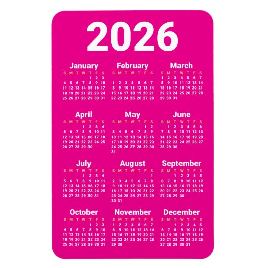 2026 Kalender Magnet | Benutzerdefinierte Farben (Vertikal)