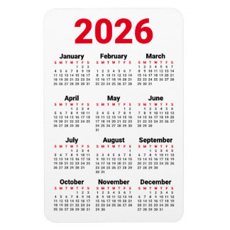 2026 Kalender Magnet | Rot Schwarz Grau Weiß